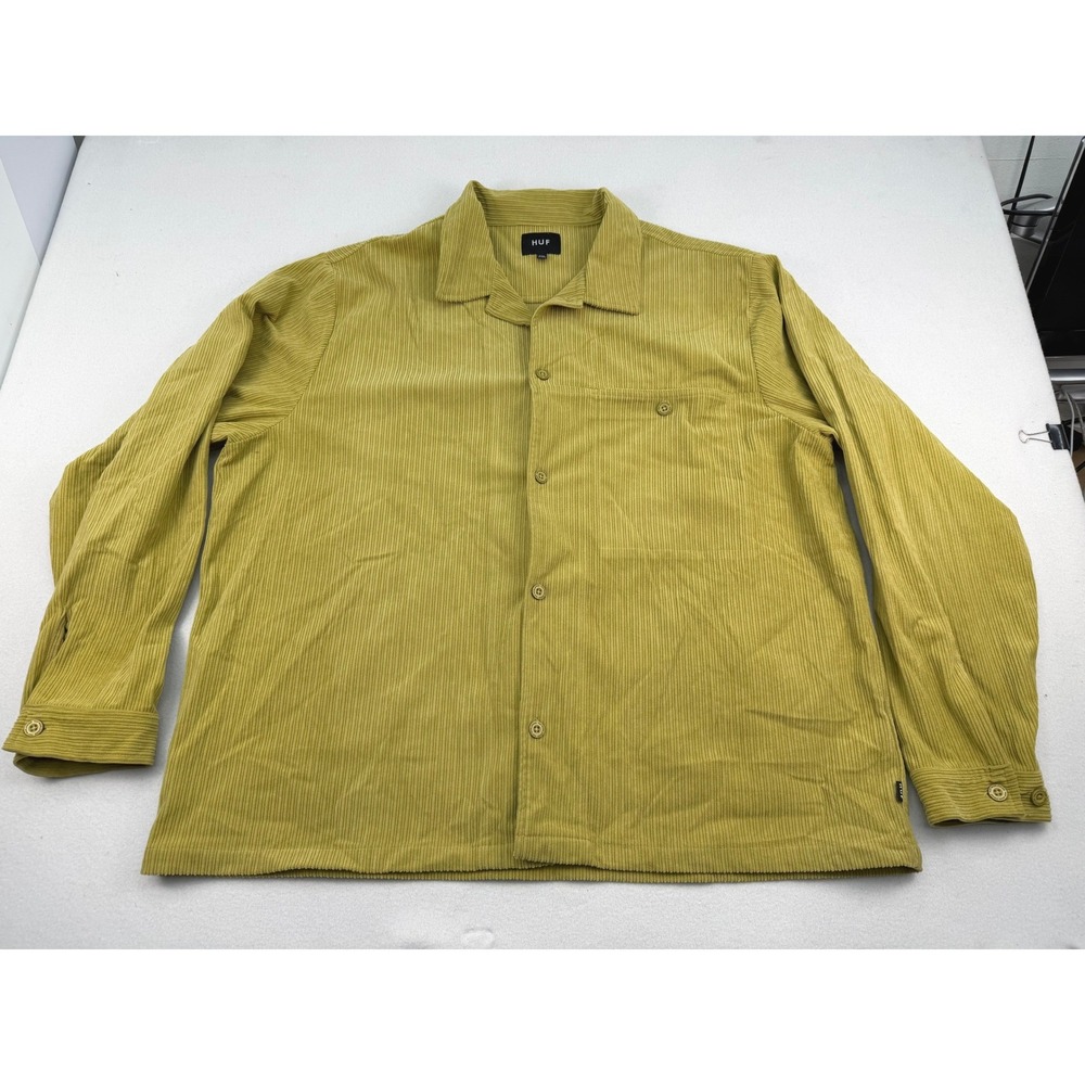 HUF Worldwide Mens XXL Mustard Yellow Corduroy Long Sleeve Hufco Star Logo Shirt